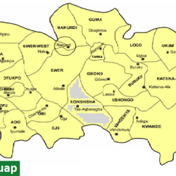 Konshisha. Map of Benue state showing Konshisha local government area