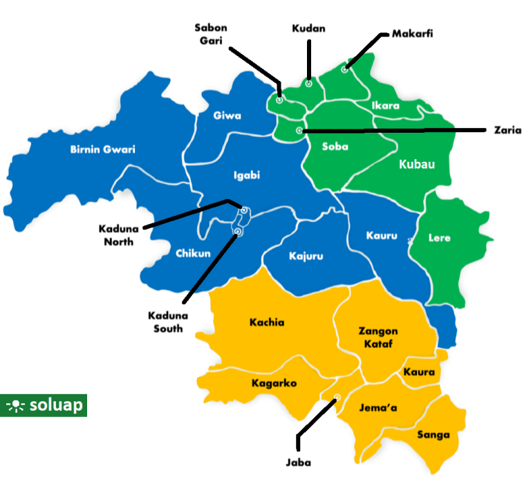 Kaduna State Senatorial Districts & their Local Government Areas - Soluap