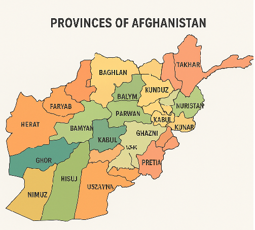 List of provinces of Afghanistan with details such as ISO codes, capitals, languages, population, and area. 