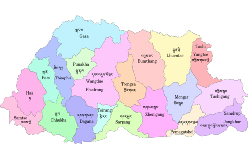Map of Bhutan's administrative divisions